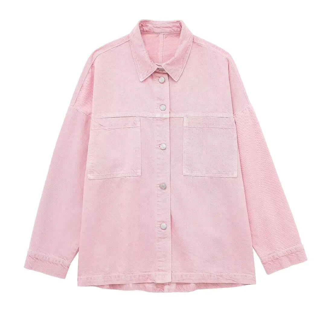 Tangada Women 2024 Pink Thick Oversized Denim Coat Female Long Sleeve Jacket Ladies Loose Outwear 3H0374