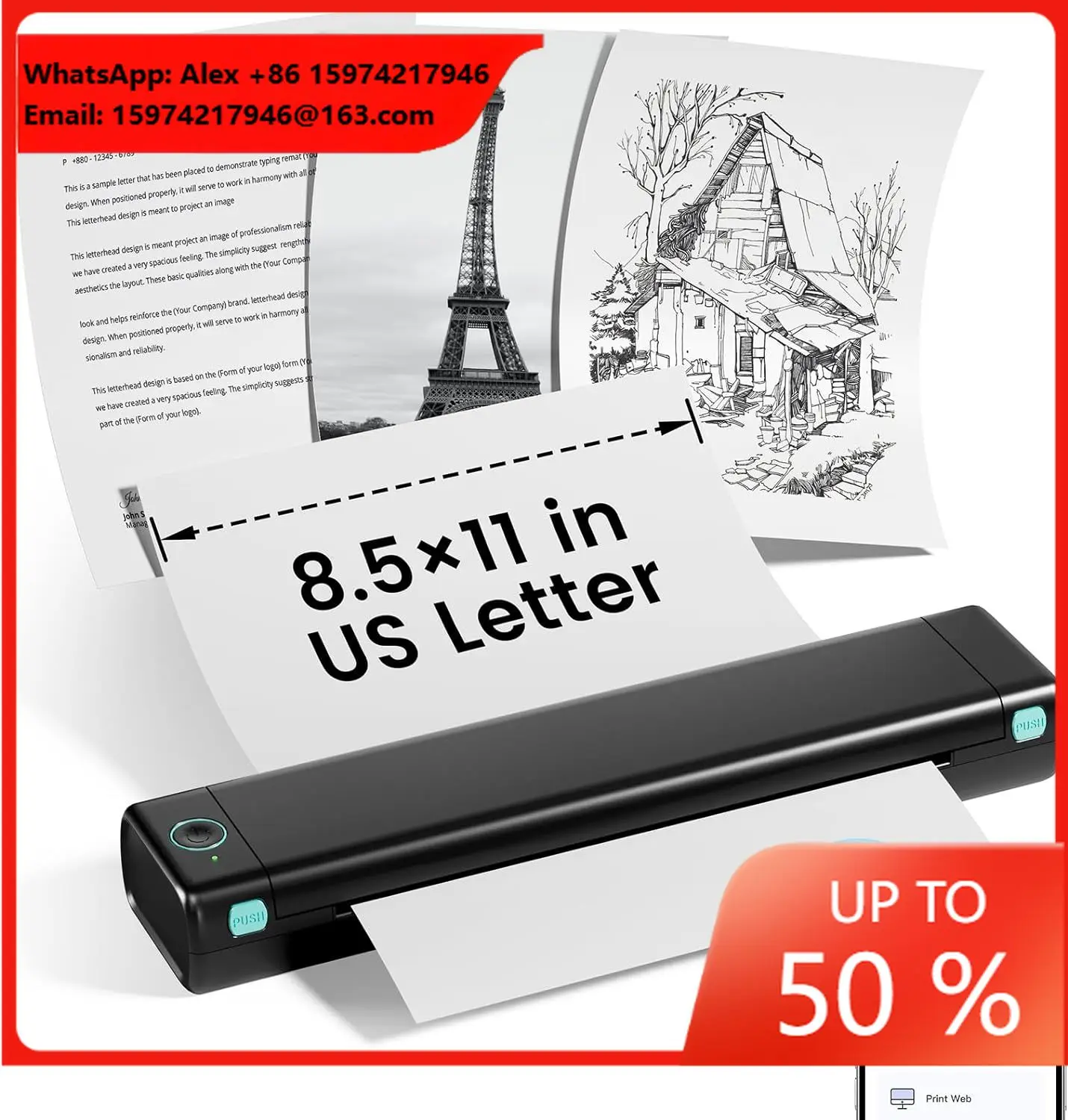 US Letter Phomemo M08F Mini A4 Portable Thermal Printer A4 Wireless Mobile Mini Printer For Small Business