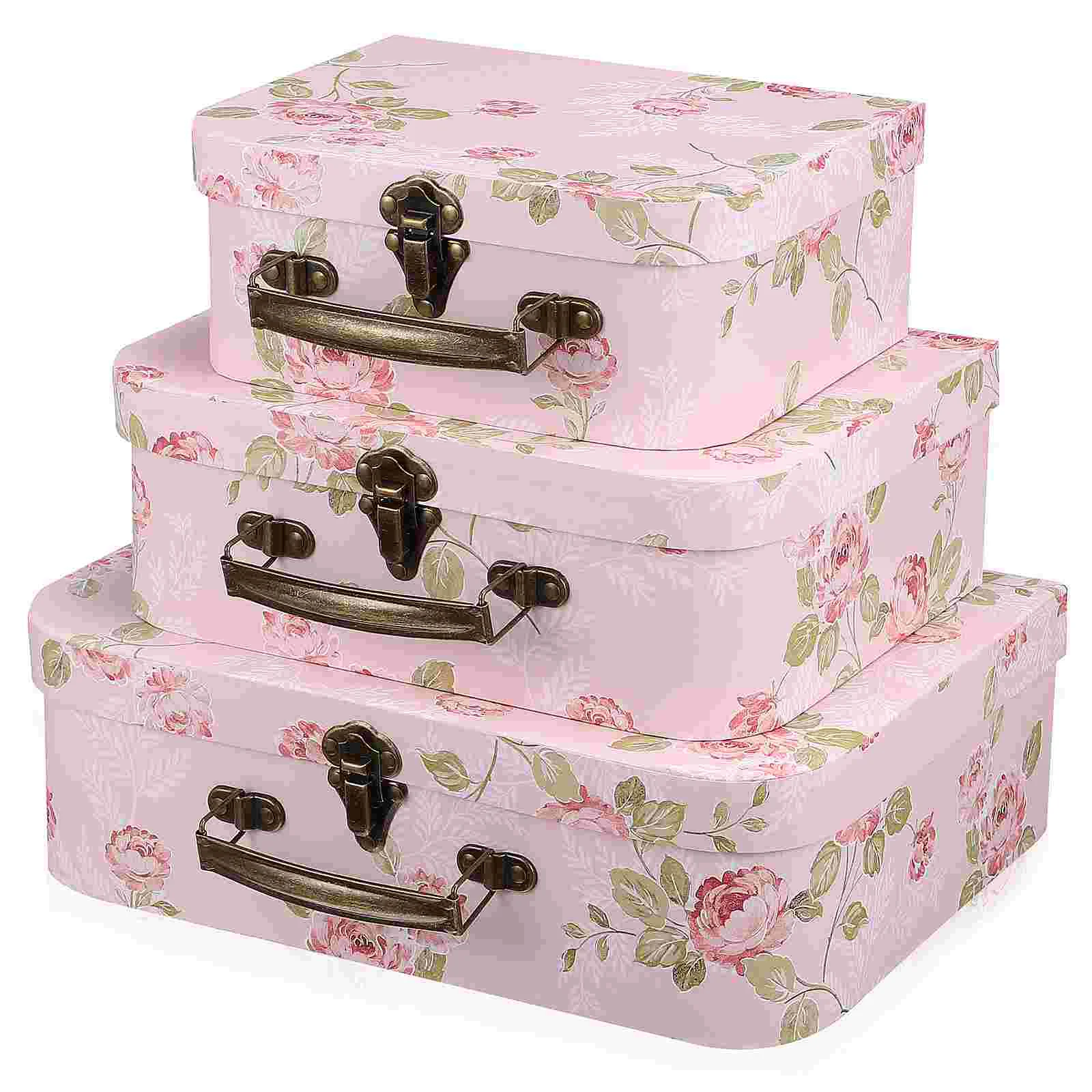 3 Pcs Three Piece Gift Box Travel Souvenir Storage Flower Suitcase Cardboard Floral Print Boxes Paper Paperboard