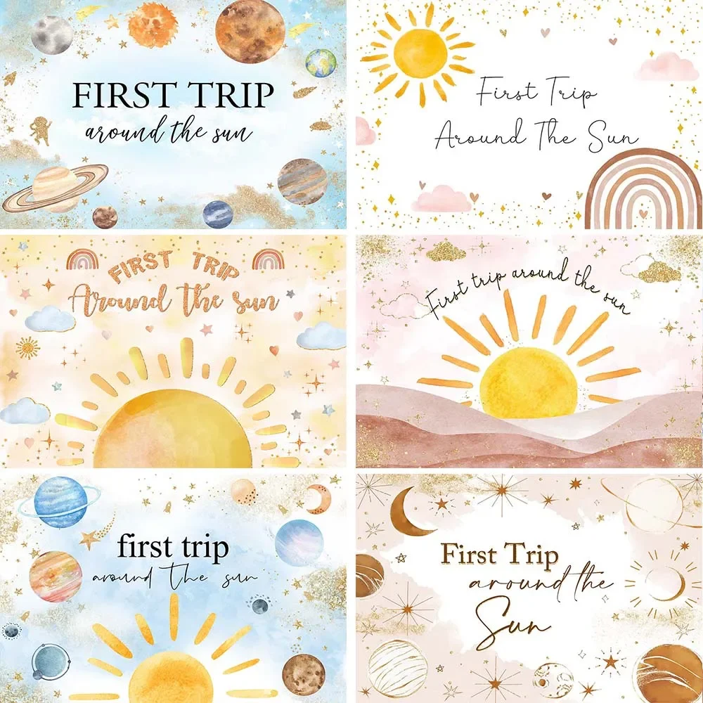 

First Trip around the Photography Background Newborn 1st Birthday Party Decor Baby Cake Smash Backdrop Photo Studio