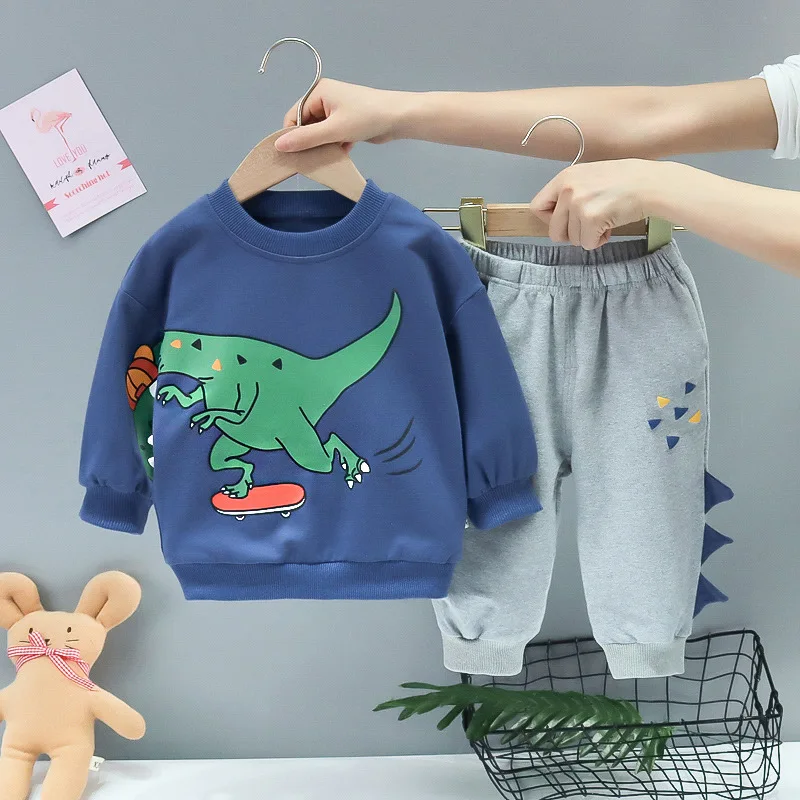 1 To 5 Years Old Toddler Spring Autumn 2pcs Tracksuit Baby Boys Girls Cute Dinosaur T-Shirt+Pants Causal Long Sleeve Sports Sets