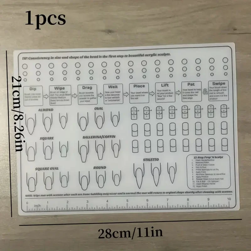 アクリルネイルトレーニングマット プロフェッショナルネイル練習マット トレーニングガイド付き アクリルフィンガーネイル用フレキシブルロールアップテンプレート