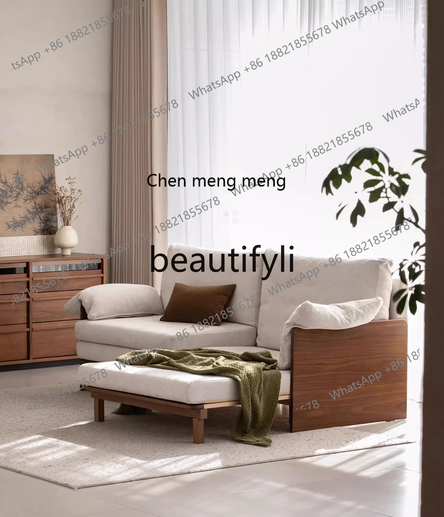 

Q178 Solid wood fabric sofa is surprised by the dead wind straight row three-person removable and washable black walnut sofa be