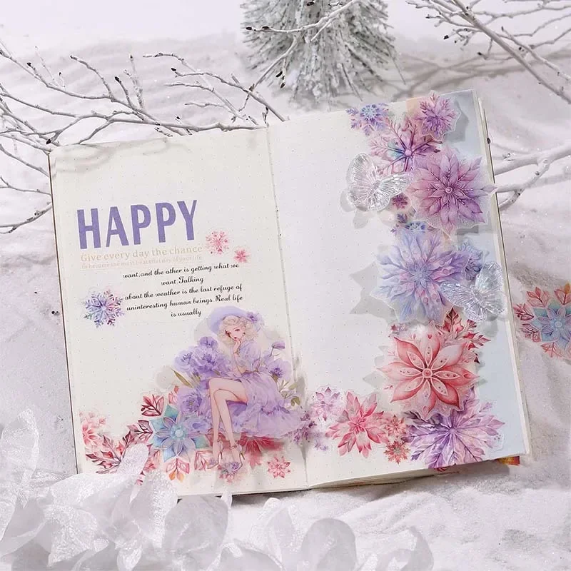 Mr. Paper,Colored Snowflake Themed Stickers, Collage Scrapbook Notebook Phone Case Diary Decoration Stickers Tape 200cm/roll