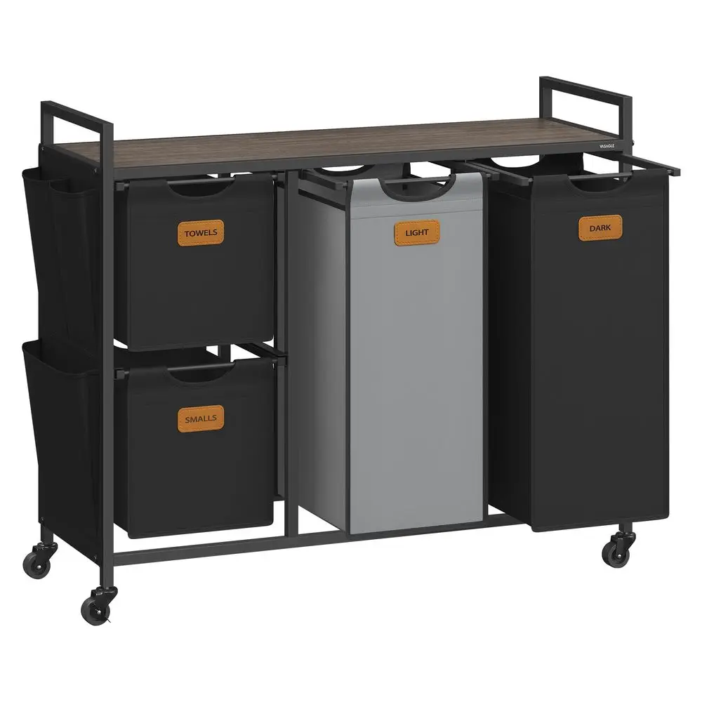 

Laundry Hamper with 4 Compartments, 39.6 Gal. 150 L Laundry Sorter, Rolling Laundry Cart with Shelves, Small Side Pockets, 6 La