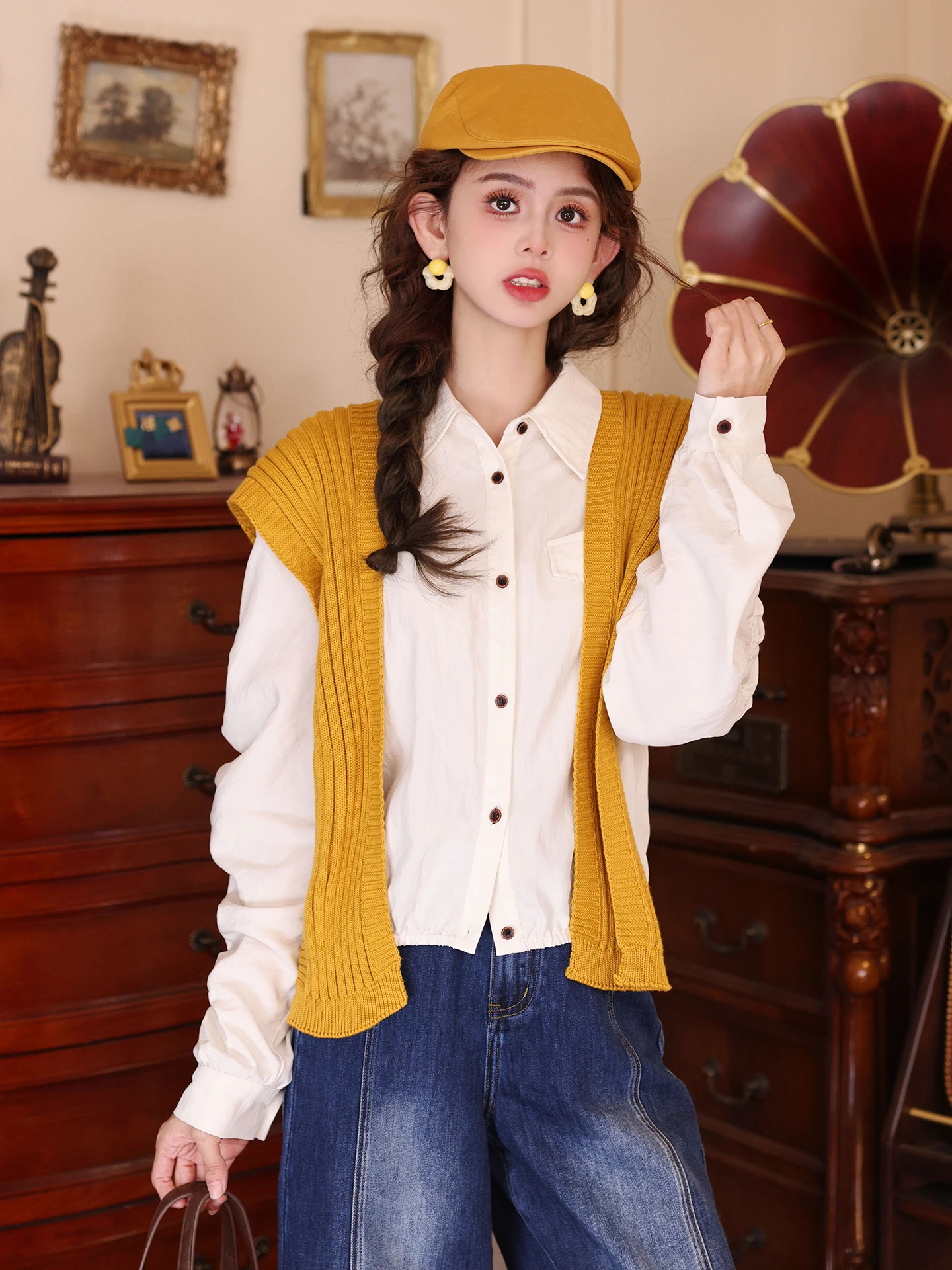 

Chen Jiajie Moon f Bend Long Sve Casual irt Women's Loose Fit Beautiful Early Autumn Top Skin-friendly Breathable