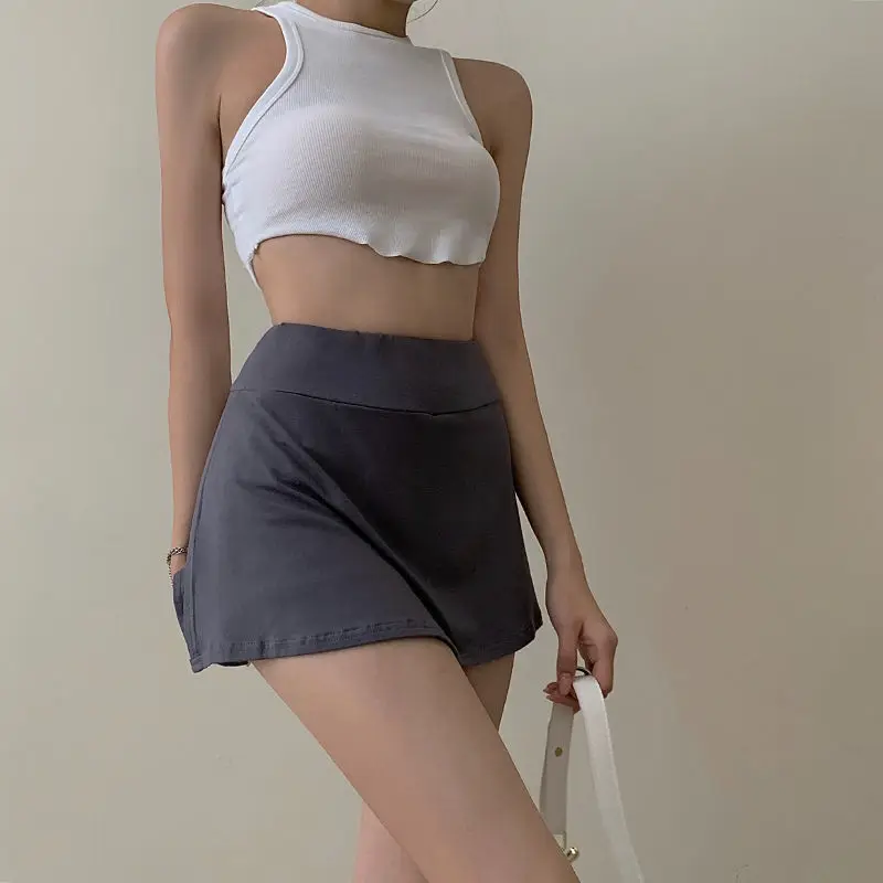 y2k Vintage Solid Gray Pleated Skirt Women Kawaii High Waist Mini Skirts Korean Fashion School Uniform Harajuku Streetwear Summe