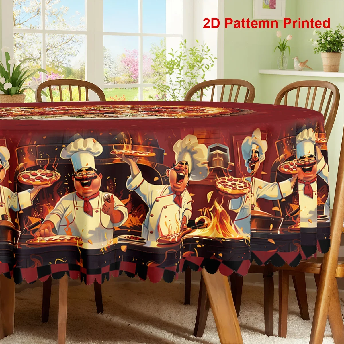 One-piece set, vibrant chef-themed party tablecloth, buffalo stripe design for food pizza print. yzb