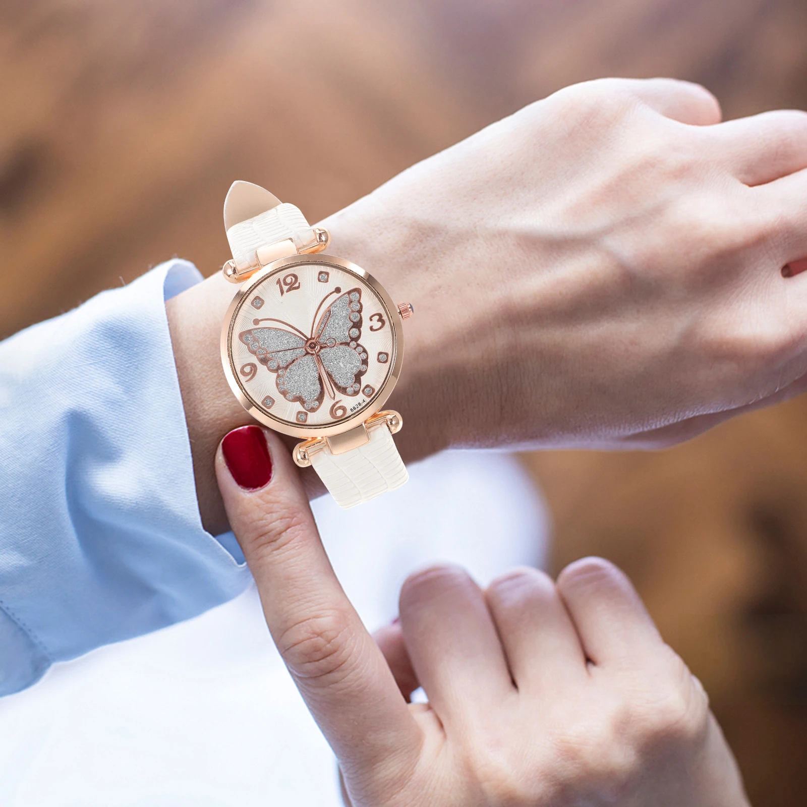 

Glitter Butterfly Quartz Watch Women White Fashion Waterproof Wristwatch Elegant Daily Stylish Ladies Timepiece