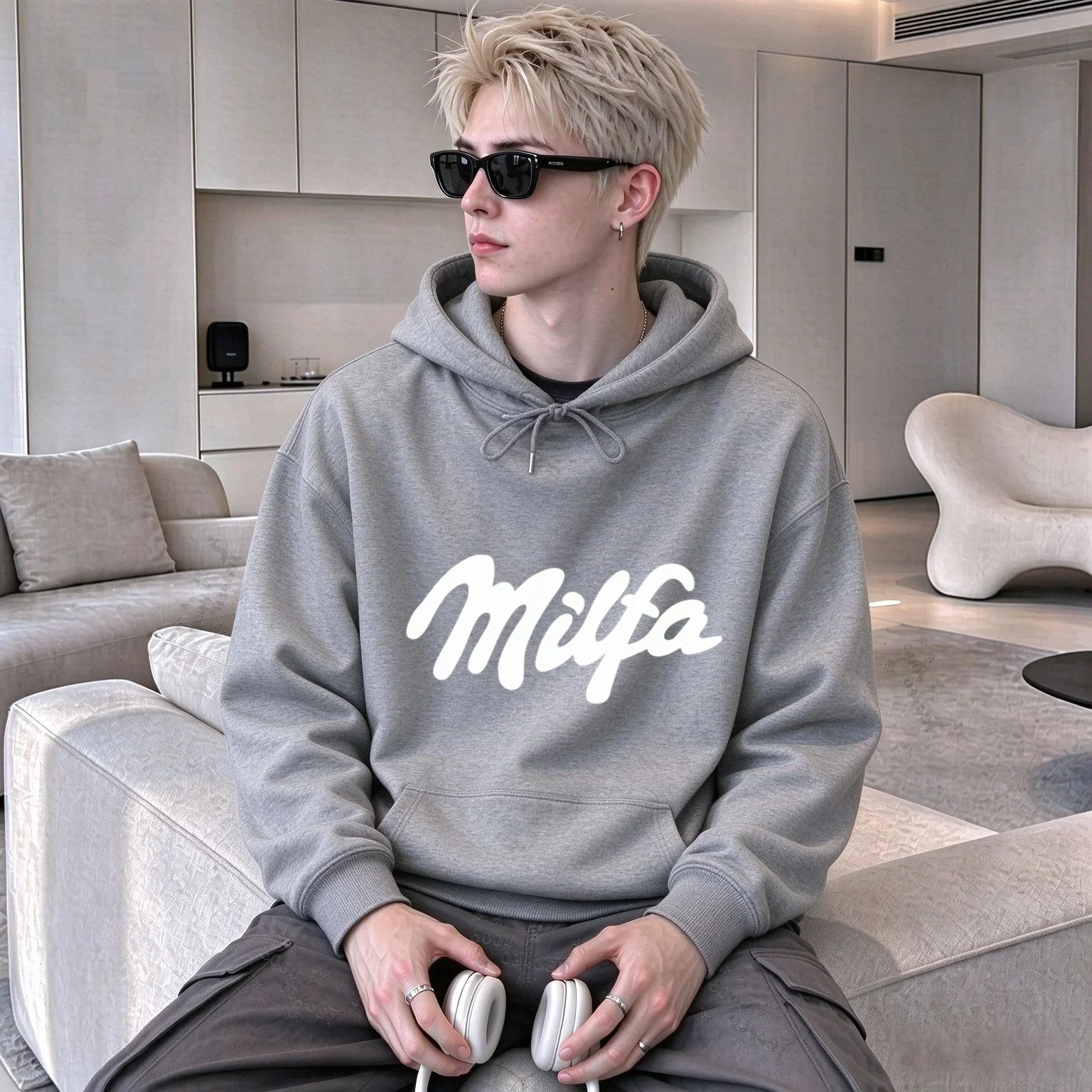 Sudadera con capucha unisex estilo Y2K, con estampado gráfico de letras escritas a mano, manga larga, corte holgado