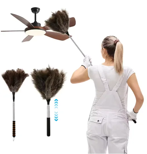Extendable Ostrich Feather Duster Anti Static Reusable Cleaning Tools Household Furniturer Dust for Cleaning Ceiling Fan