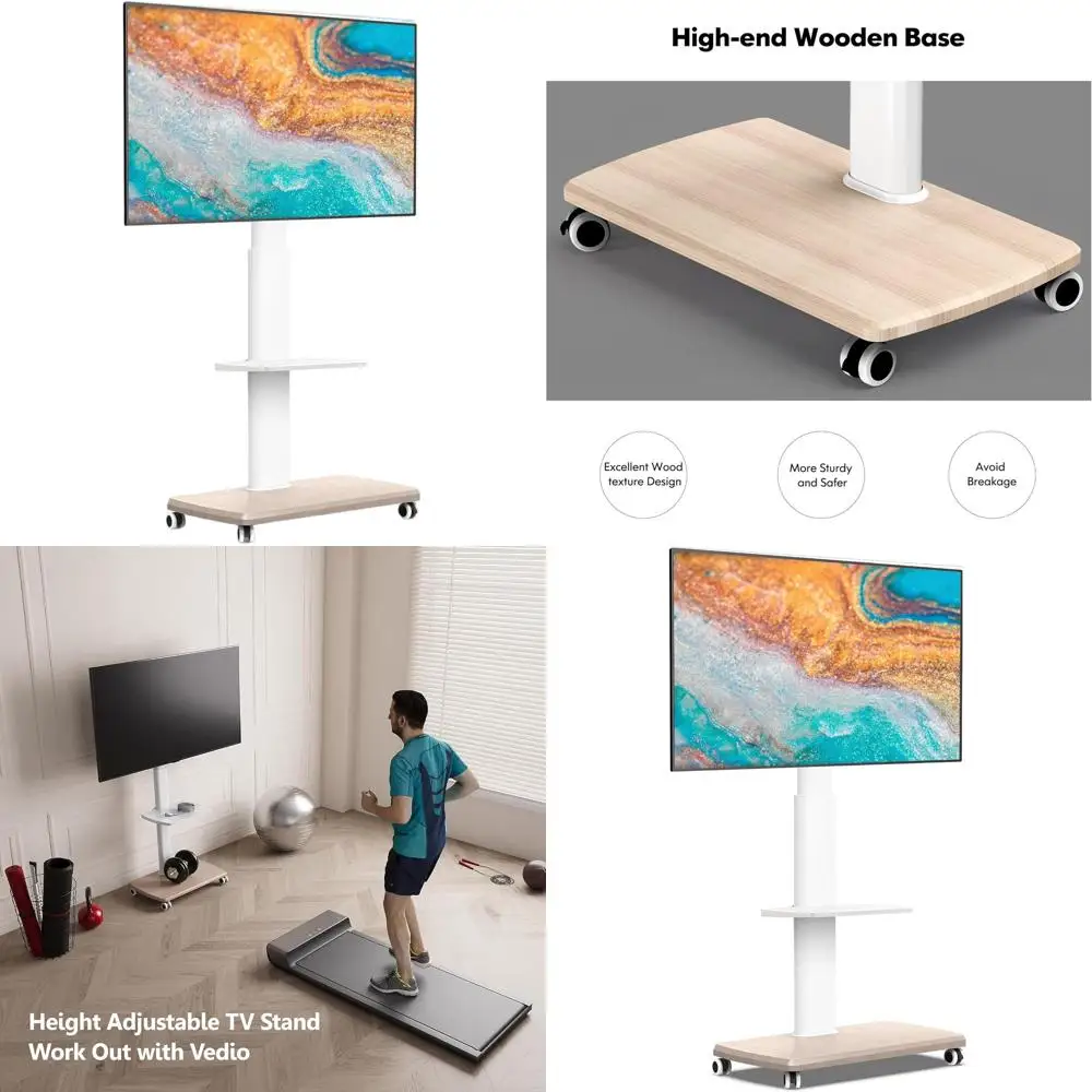 

Регулируемая подставка для телевизора с поворотным механизмом для плоских экранов 32-70 дюймов, мобильная тележка на колесах, подходит для дома, офиса, общежитий, белая