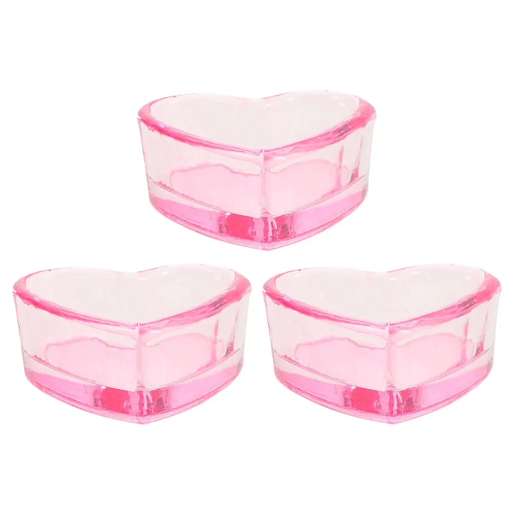 

3Pcs Nail Art Cup Heart Shape Transparent Pink Glass Manicure Pen Cleaning Holder Nail Accessories Dappen Dish Manicure Supplies