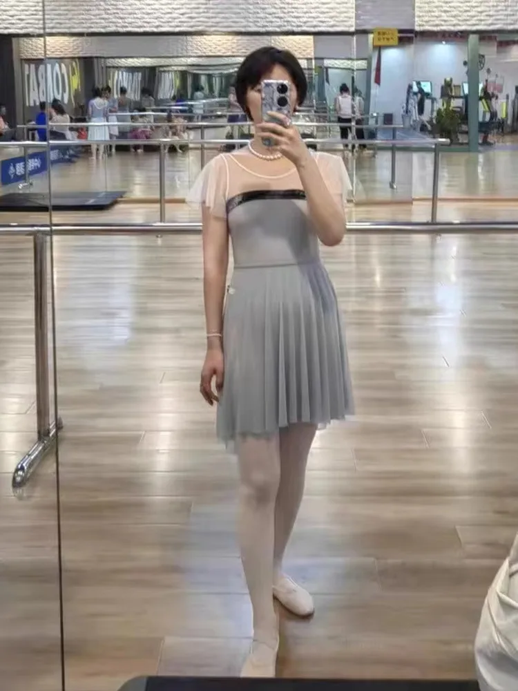 تنورة باليه شبكية عالية الخصر بلون سادة للنساء، نصف تنورة للرقص غير متماثلة لعرض المسرح والتدريب