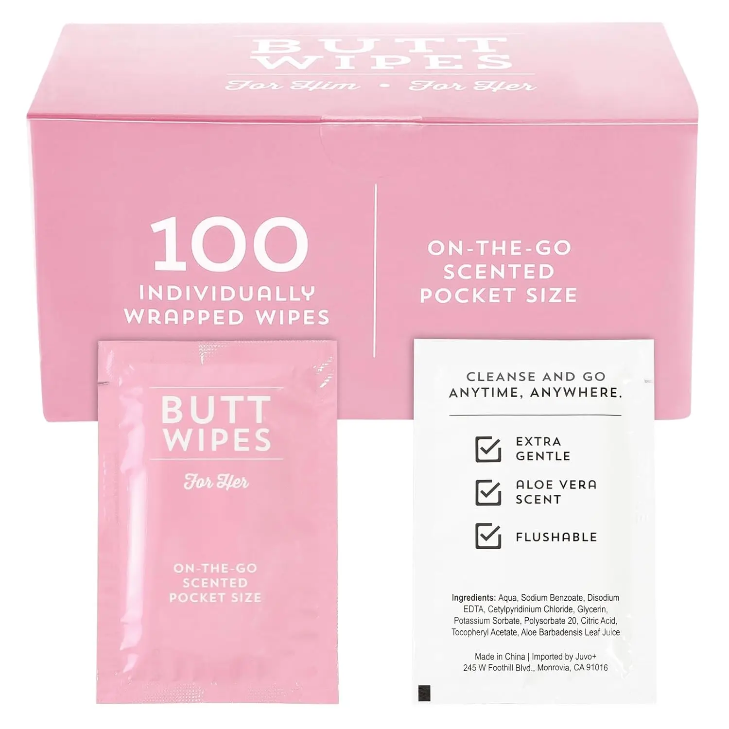 

Индивидуально упакованные смываемые дорожные салфетки с алоэ вера - 100 штук, розовые, для гигиены в дороге