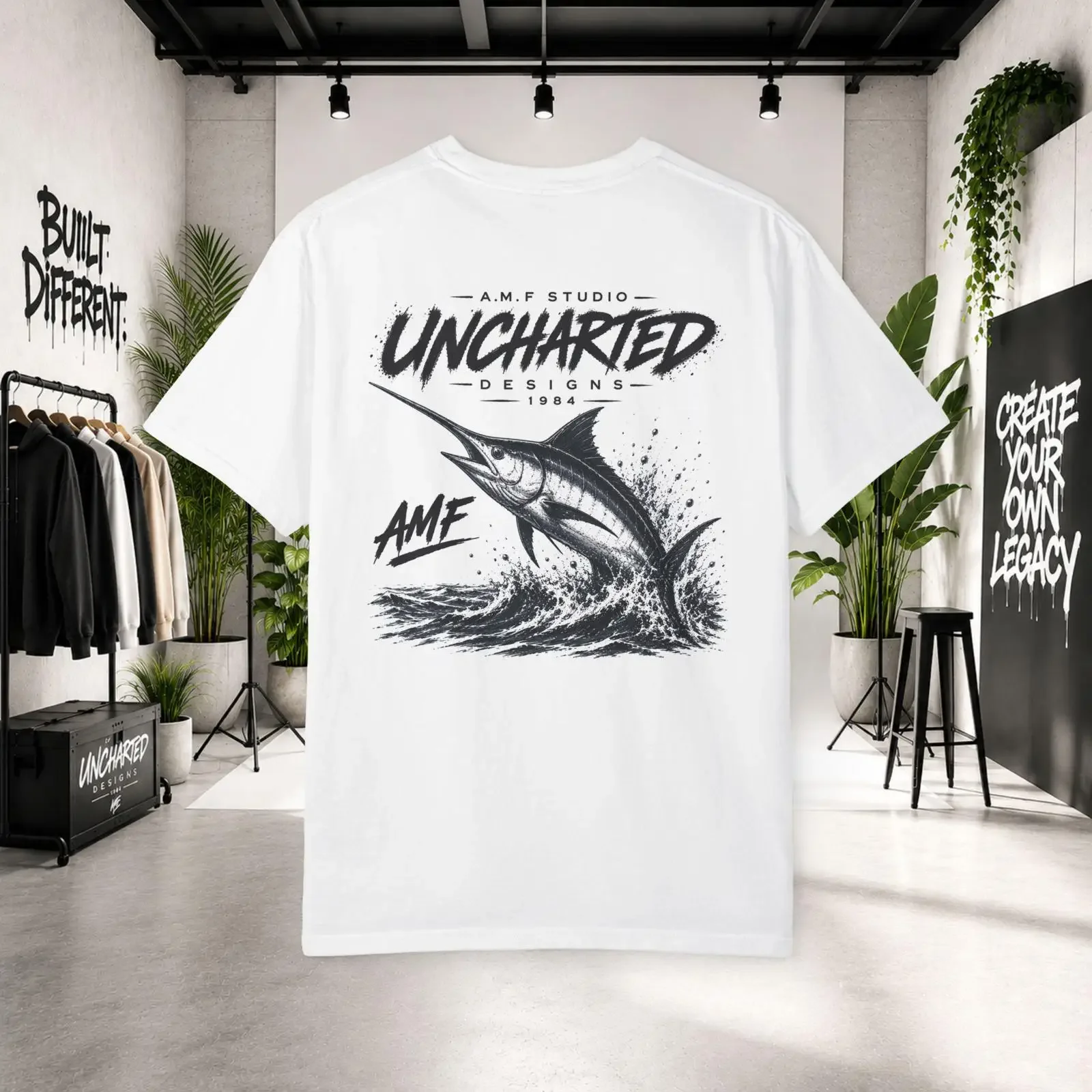 Marlin Fishing T Shirt Saltwater Sport Deep Sea Angler Offshore AMF Studio vintage Washed Breathable Comfortable fashion