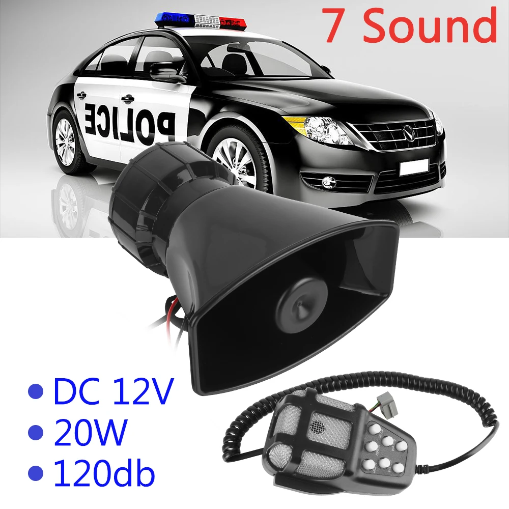 

Car Horn Police Siren Air Horn Megaphone Tone 12V 20W Speakers Loud 7-Sound Car Warning Alarm