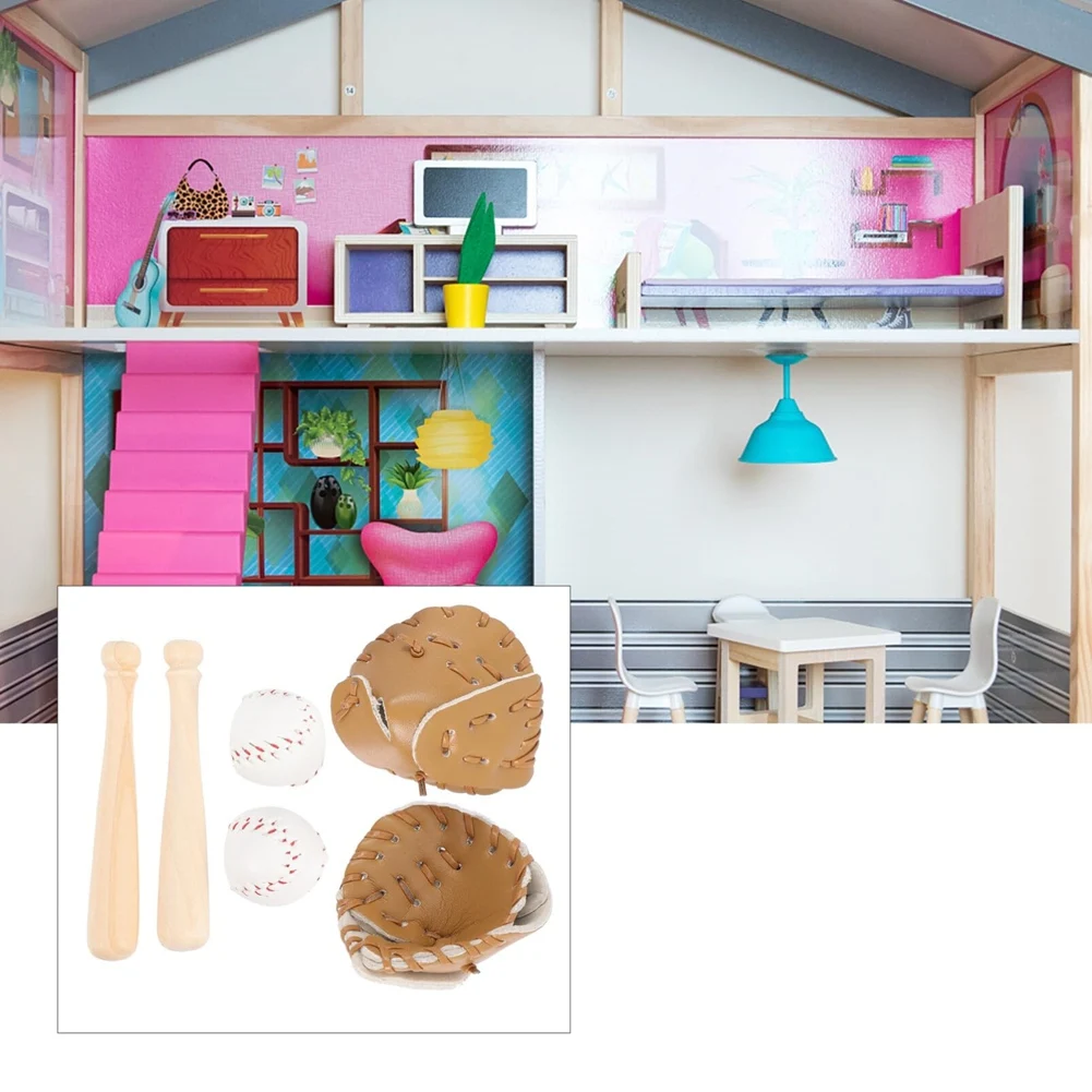 -A14E ミニ野球バットグローブセット模擬野球モデルおもちゃドールハウスの装飾に使用