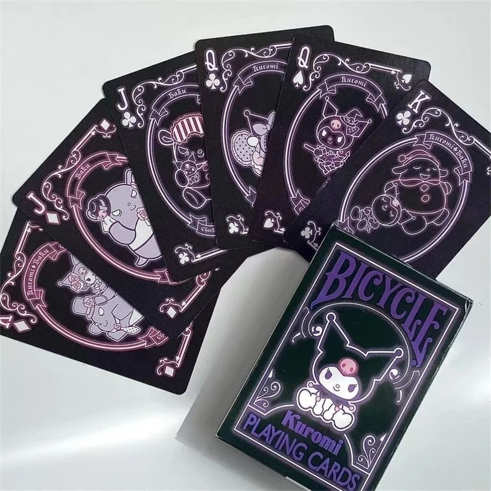 Kawaii olá kitty jogando cartas cosplay anime kuromi poker criativo jogo de festa portátil truques mágicos prop coleção cartões presente