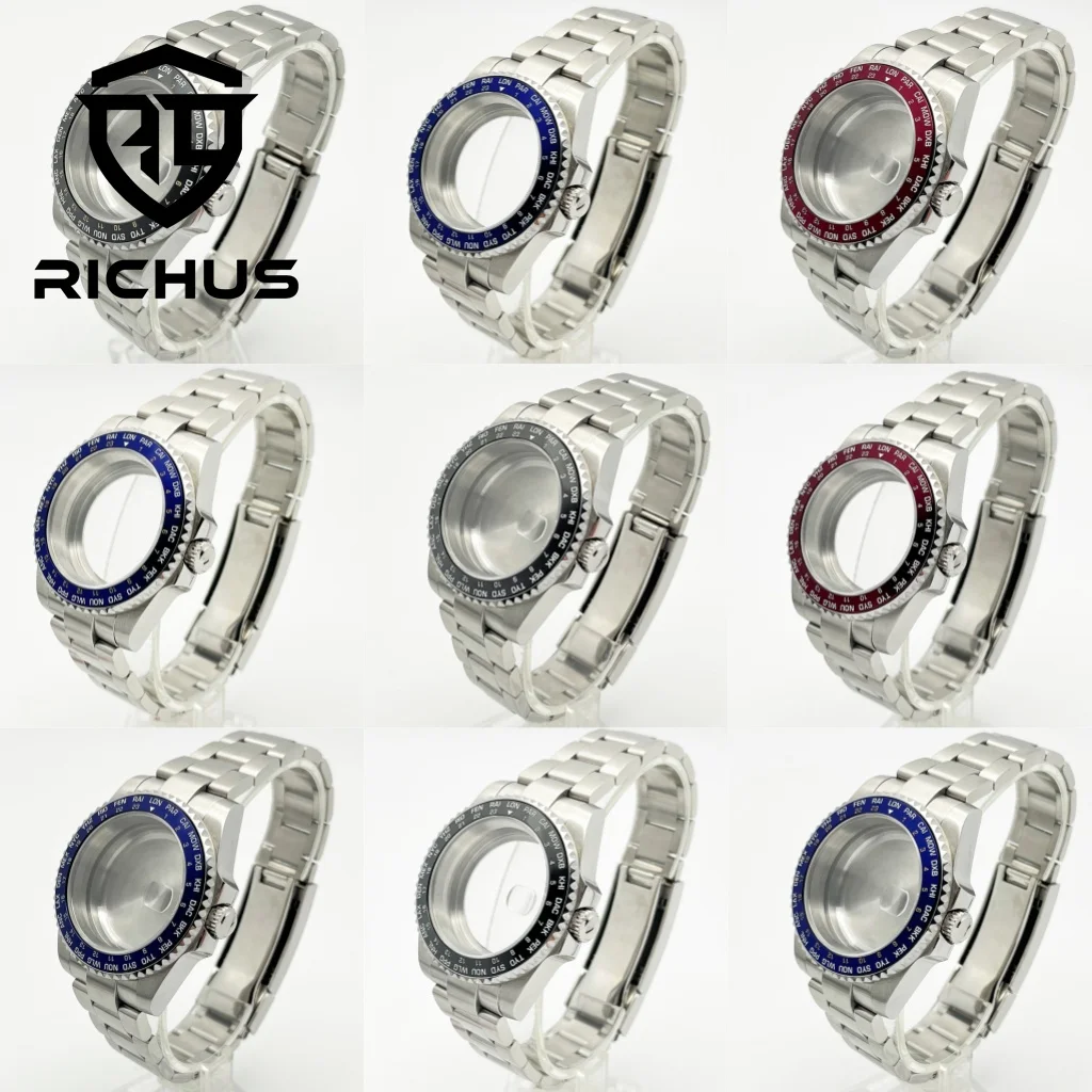RICHUS 40mm caja de reloj plateada con cristal de zafiro compatible con NH35 NH36 NH34 ETA2824 2836 PT5000 Miyota8205 8215 Mingzhu DG2813 3804 movimiento