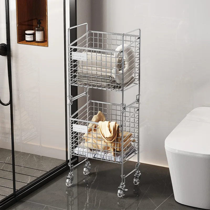 304 stainless steel laundry basket household removable classification laundry basket bathroom mobile clothes storage rack