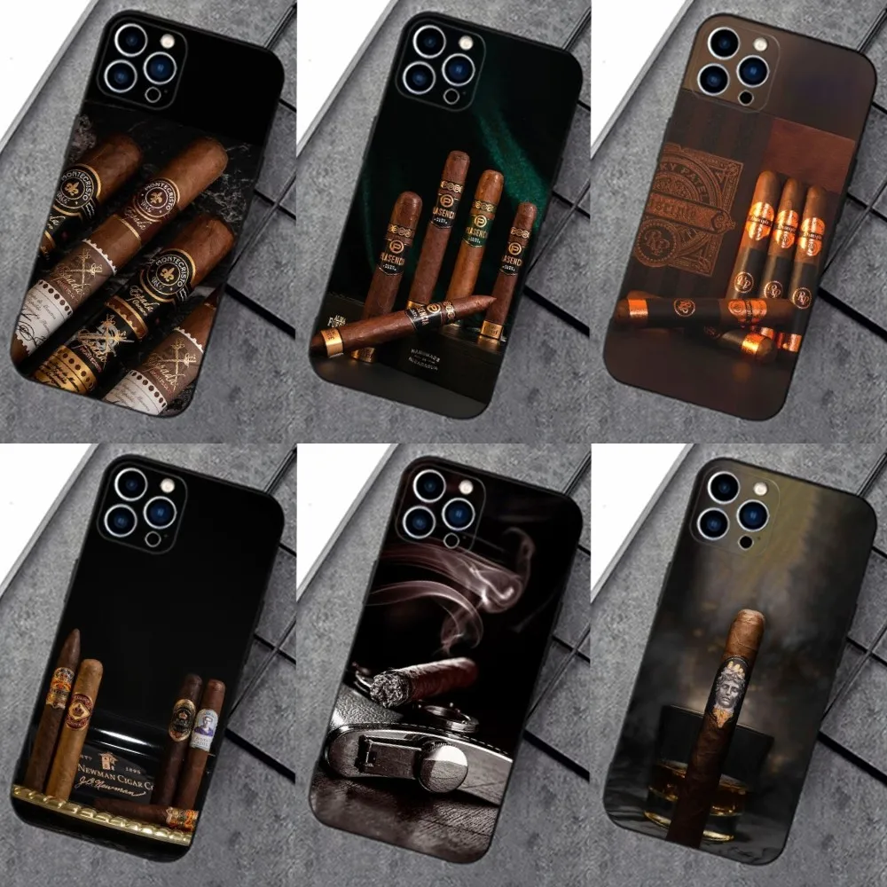 Cigar Cigarette   Phone Case For iPhone 16,15,14,13,12,11 Plus,Pro Max,XS,X,XR,SE,Mini,8,7，Soft Silicone Black Cover