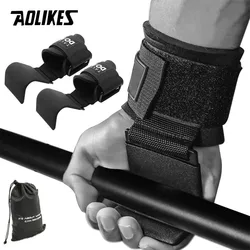 AOLIKES 1 Pair Professional Fitness Steel Weightlifting Hook Wrist Support Hook Non-slip Gym Arm Strength Training Buckle