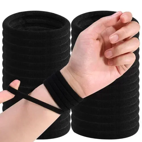 Imagen 2 del producto 10/100 Uds. Bandas básicas negras para el cabello para mujeres y niñas, cuerdas de goma simples de alta elasticidad, diadema, lazos, coleteros de 2-5cm