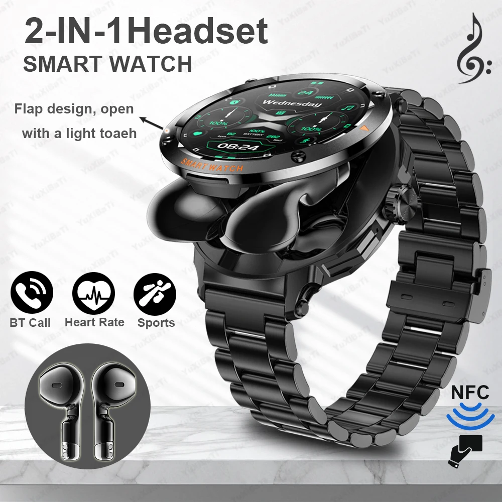 

2025 Smart Watch 2 in 1 With Earphone Smartwatch Bluetooth Call Men Watch GPS Track Heart Rate Monitor Play Music SmartWatch