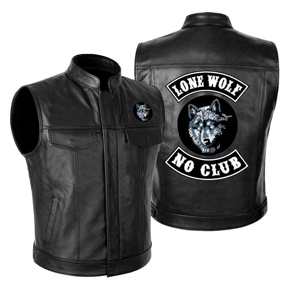 Black Men Motorcycle Rider Vest  Fashion Printed Wolf Warrior Autumn Winter Motorbike Male Leather Waistcoats Trendy