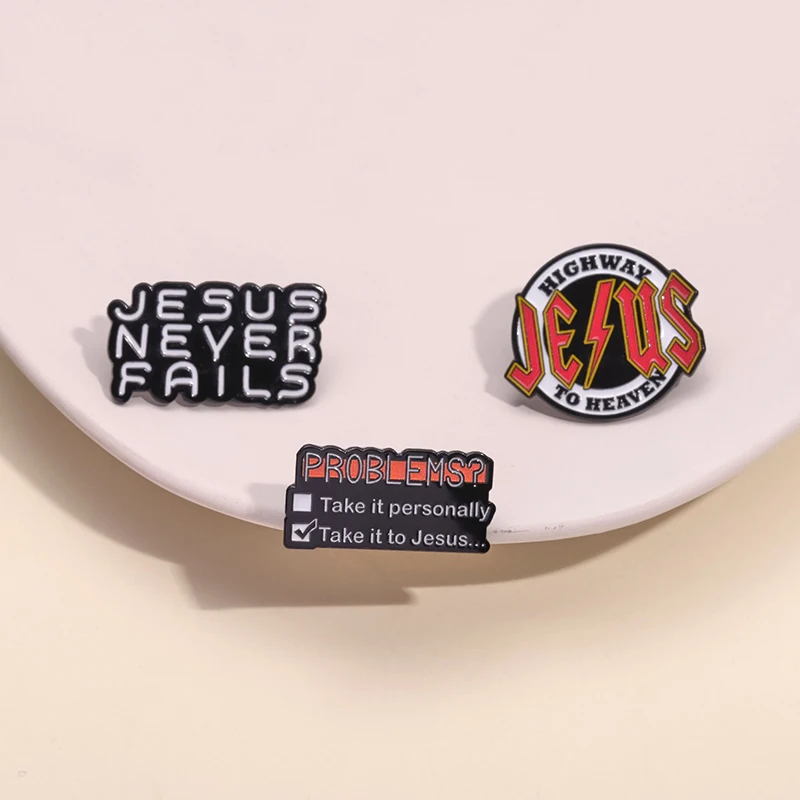 5PCS/SET Faith in Jesus Enamel Pins Custom JESUS NEVER FAILS Brooches Lapel Badges Clothes Religion Jewelry Gift Wholesale