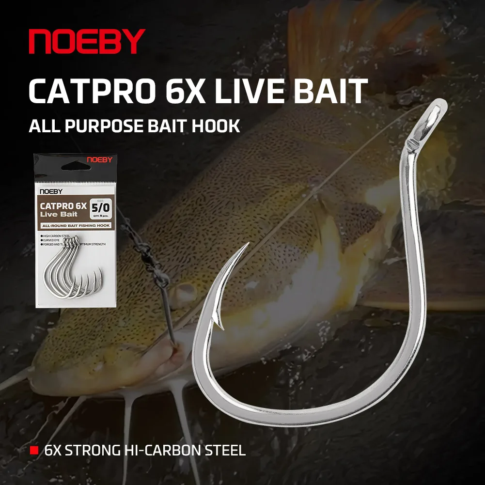 Noeby CATPRO 6X Live Bait Hook 6X Strong Hi-Carbon Steel Suitable For Both Freshwater And Saltwater Bait Fishing Single Hook