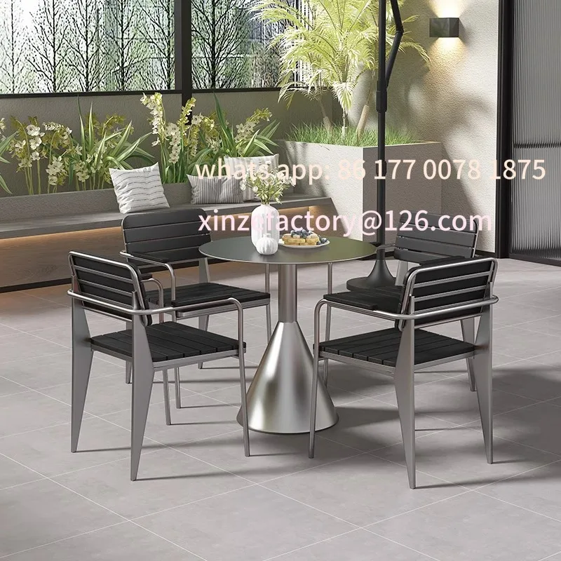 حديقة فناء خارجية قابلة للتخصيص من الحديد المطاوع وطاولة مستديرة صغيرة وشرفة في الهواء الطلق #3