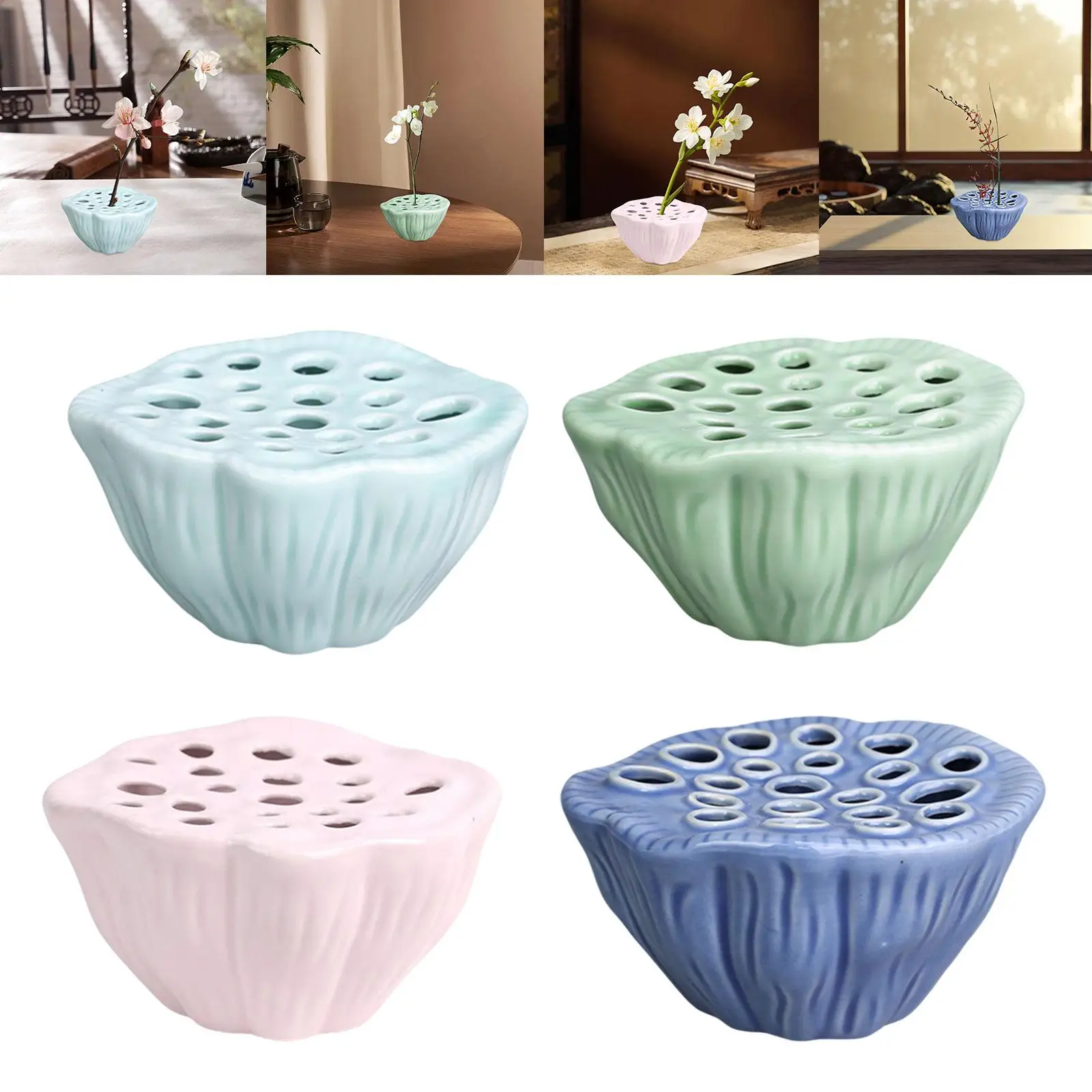 

Lotus Pod Flower Arrangement Vase Stable Portable Ornament Ceramic Flower Pot for Tea Room Wedding Restaurant Hotel Living Room