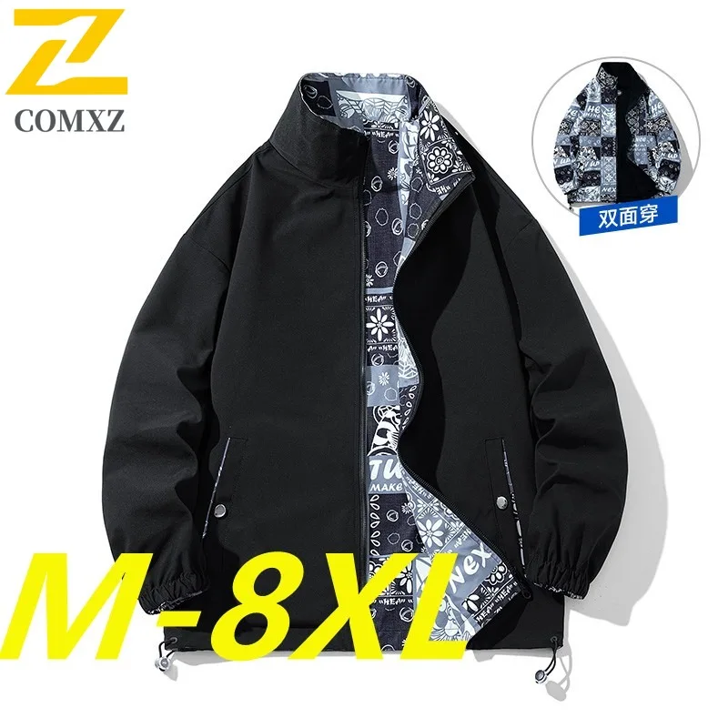 

COMXZ Мужская куртка двусторонняя корейская стильная повседневная модная куртка мужская тонкая универсальная осенняя легкая ветровка с двойным принтом