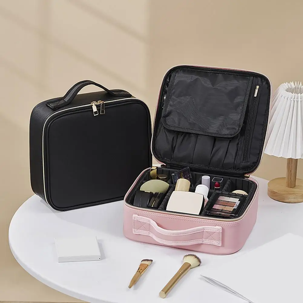 Cosmetic Bag Capacity Waterproof Makeup Bag with Adjustable Partitions Handle Design Zipper Closure Portable Cosmetic for Travel