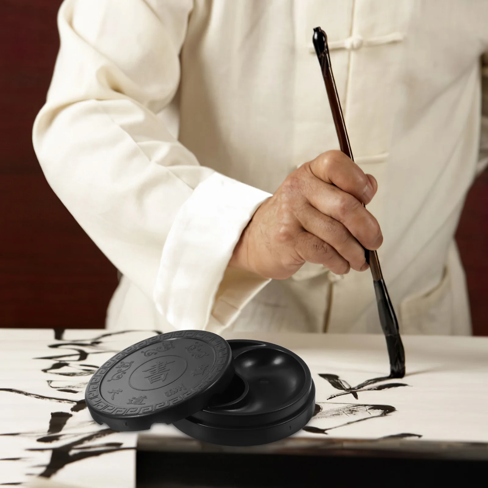 Plastic Inkstone Calligraphy Accessory Composite Tai Ji Shape Durable Practical Smooth Surface