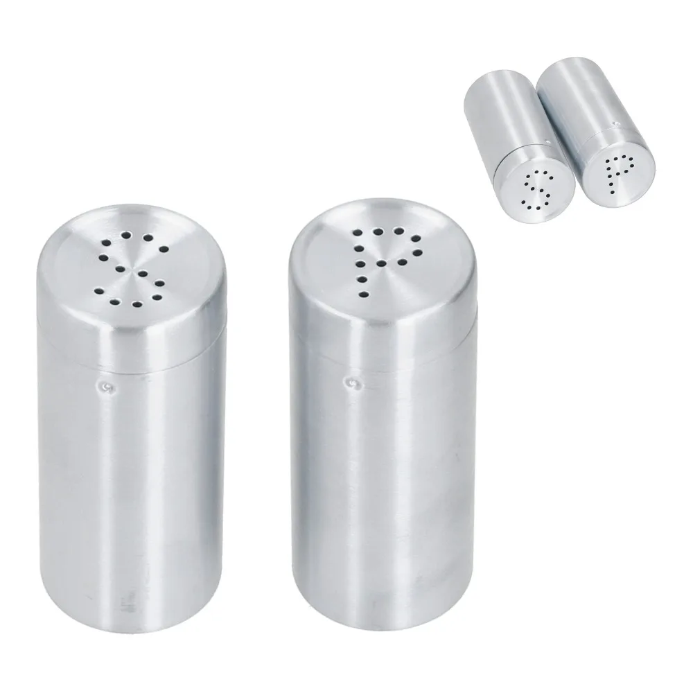 2Pcs Stainless Steel Seasoning Bottles Shaker Lids SP Letters Holes Salt Pepper Shaker Compact 80ML Dredge Shaker Dining Table