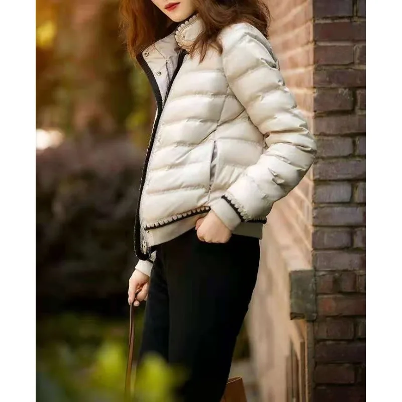 Jaqueta Curta Fena Puffer 2023 Moda Inverno Espa Quente Aodão Casaco Externo Gola Alta Zíper Cor Pura Estilo Emaec...