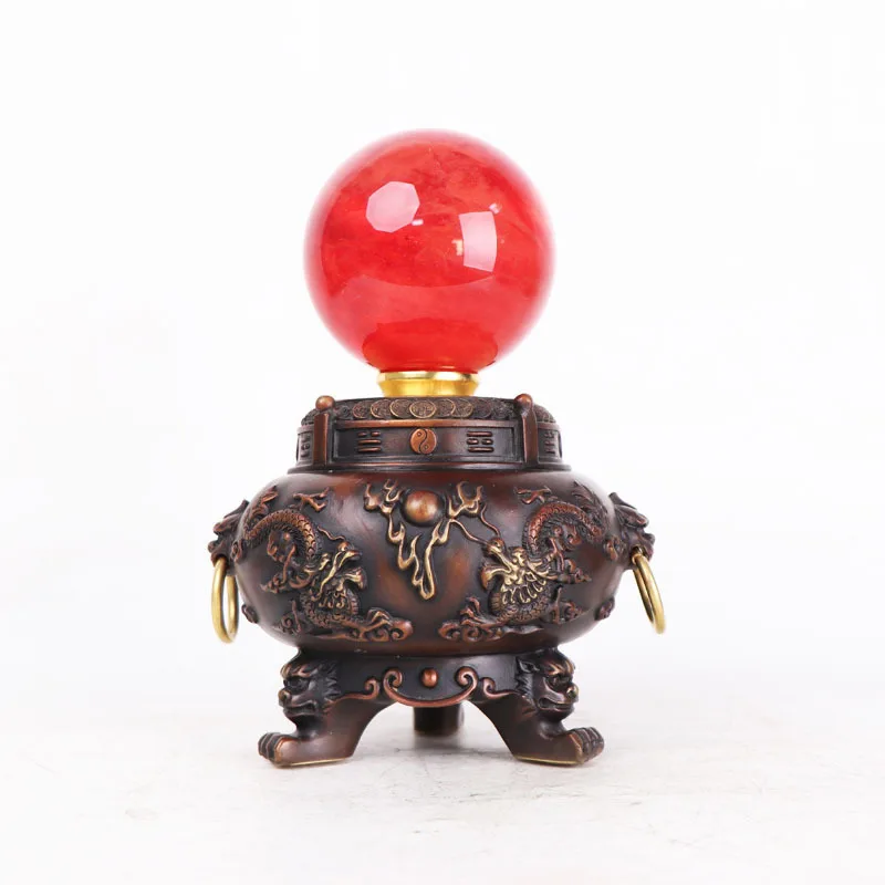Copper Treasure Basin Ornament With Burnt-Colored High-End Crystal Ball, Fortune-Bringing For Home And Office