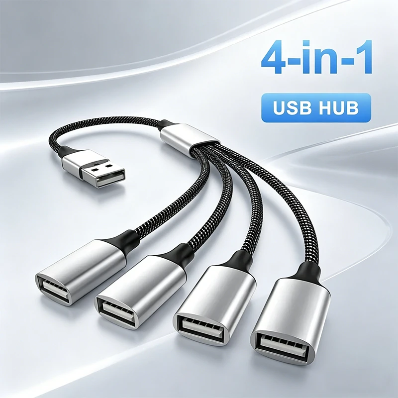 Multi-USB-Typ-C-Hub, 4-Port-USB-Splitter, OTG-Adapter, Hochgeschwindigkeits-Datenübertragungskonverter für Macbook, Xiaomi, Laptop, PC