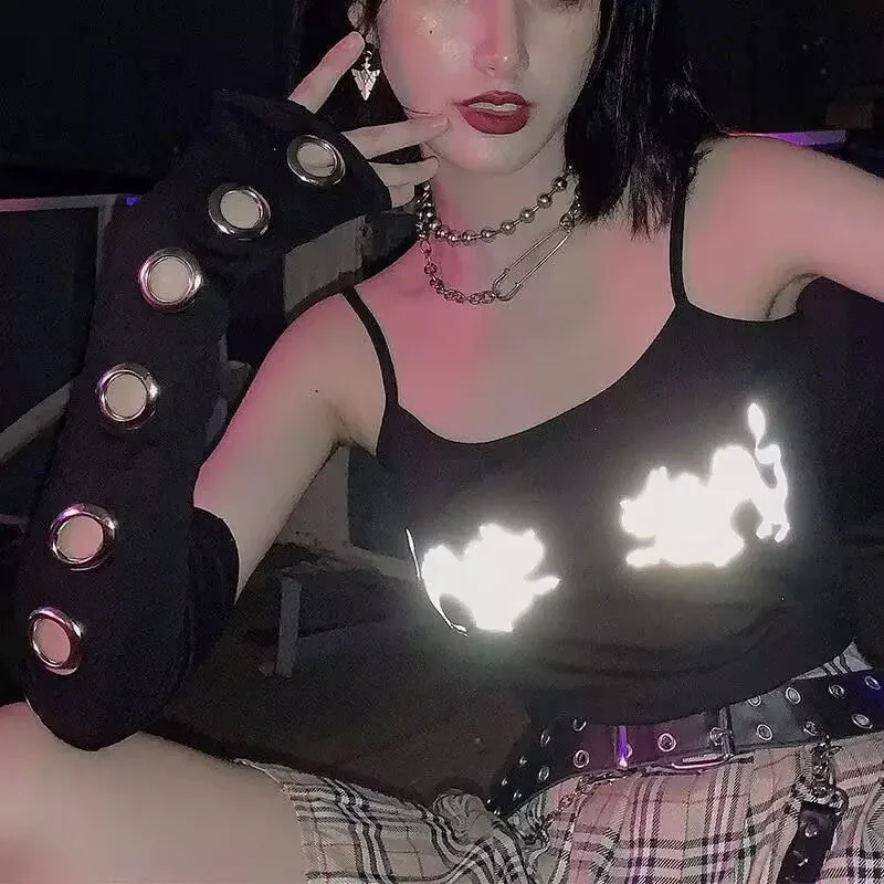 Punk Hollow Out Metal Ring Arm Warmers Women Y2K Gothic Long Fingerless Gloves Harajuku Streetwear Black Sun Protection Sleeves