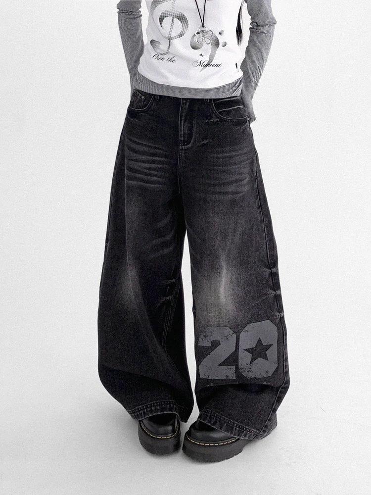 

Innood винтажные свободные повседневные джинсы с принтом на талии, молодежные хлопковые брюки, загадочные длинные брюки Y2K, брюки-ножи