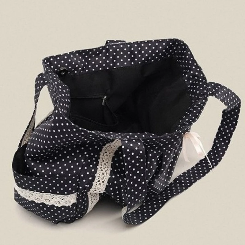 الكورية خمر البولكا نقطة قماش حقيبة كتف المرأة لطيف مقبض الدانتيل حقيبة سعة كبيرة حمل أكياس التخزين عادية ومتعددة الاستخدامات #5