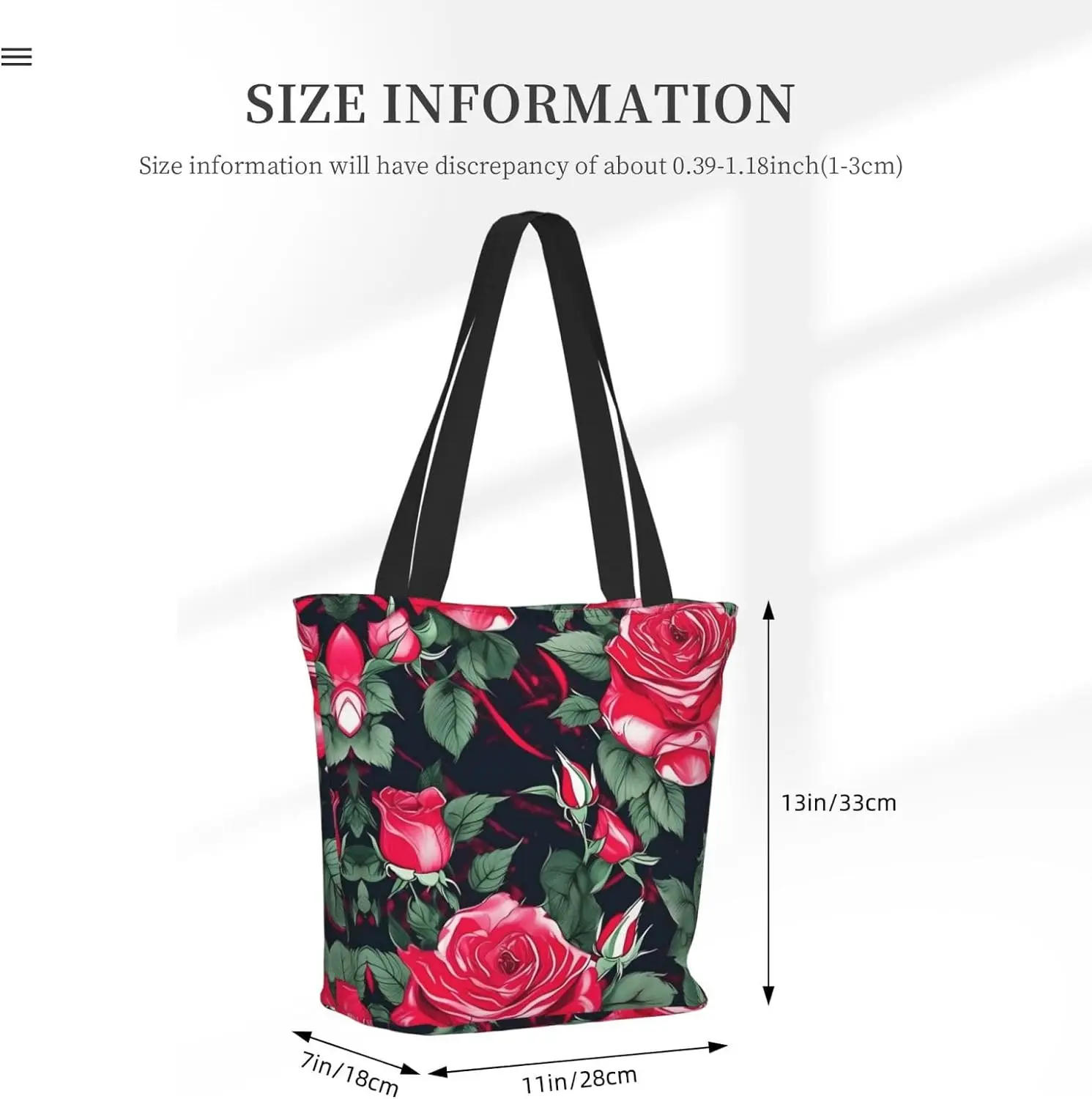 Rose Flower Floral Tote Bag with Zipper for Women Inside Mesh Pocket Heavy Duty Casual Anti-water Cloth Shoulder Handbag Outdoor