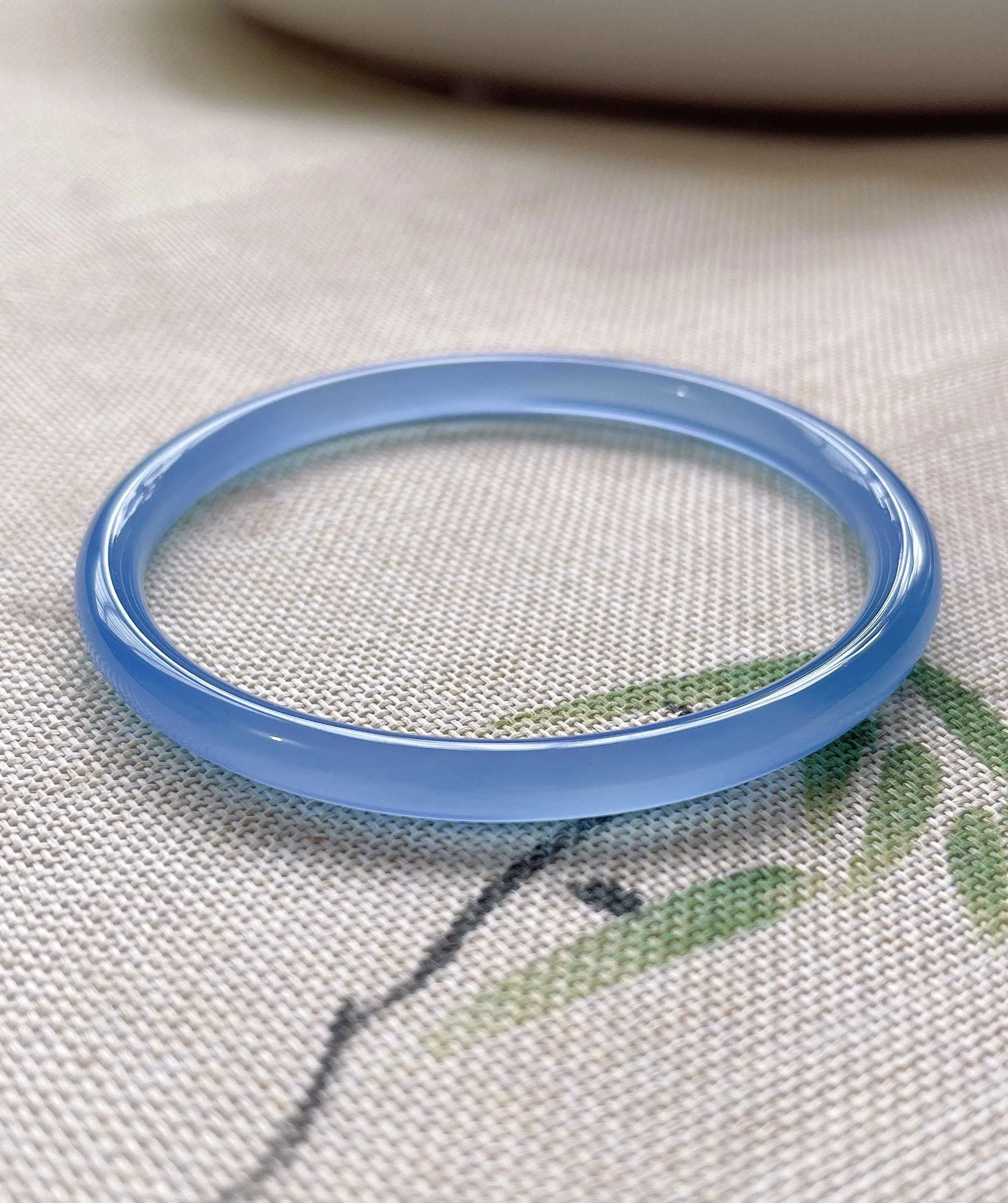 Classic Blue Round Bar Genuine Bracelet Natural Chalcedony Agate Jewelry Accessories Gift Exquisite Jade Bangles