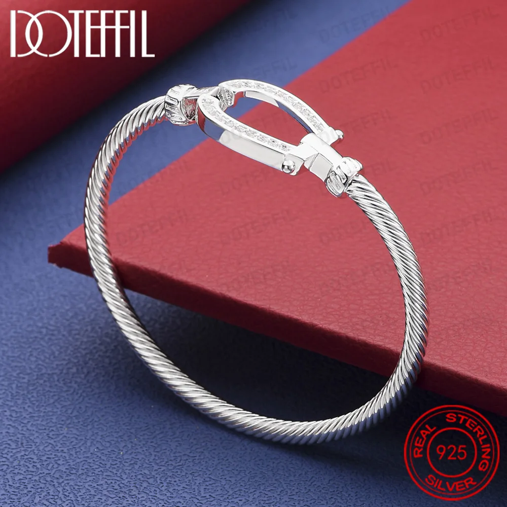 925 Sterling Silver Geometry AAA Zircon Open Bangle Bracelet For Woman Man Wedding Engagement Fashion Charm Party Jewelry