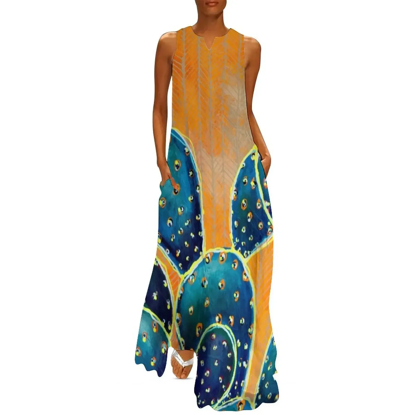 

Desert Orange Blue Cactus Painting Long Dress elegant party dresses for women 2025 Prom gown summer dresses Dress