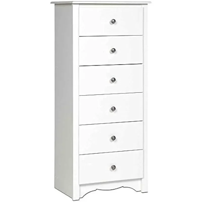 

Prepac Monterey 6 Drawer Tall Chest For Bedroom, Dresser, 17.75" D x 23.25" W x 53" H, White