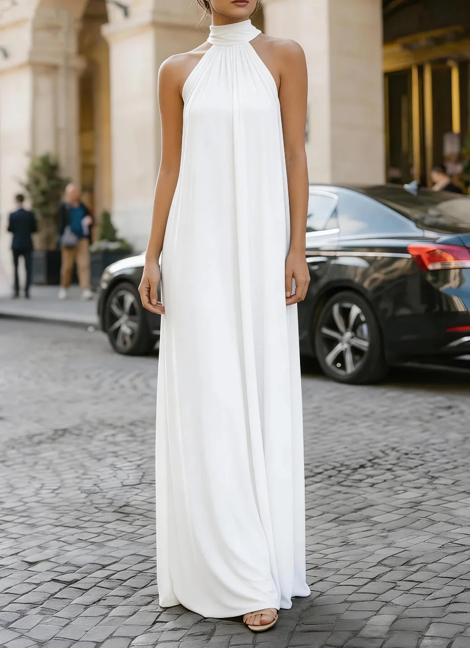 Formal Wear Gowns For Women - Women's Sleeveless Halter Neck Long Dress